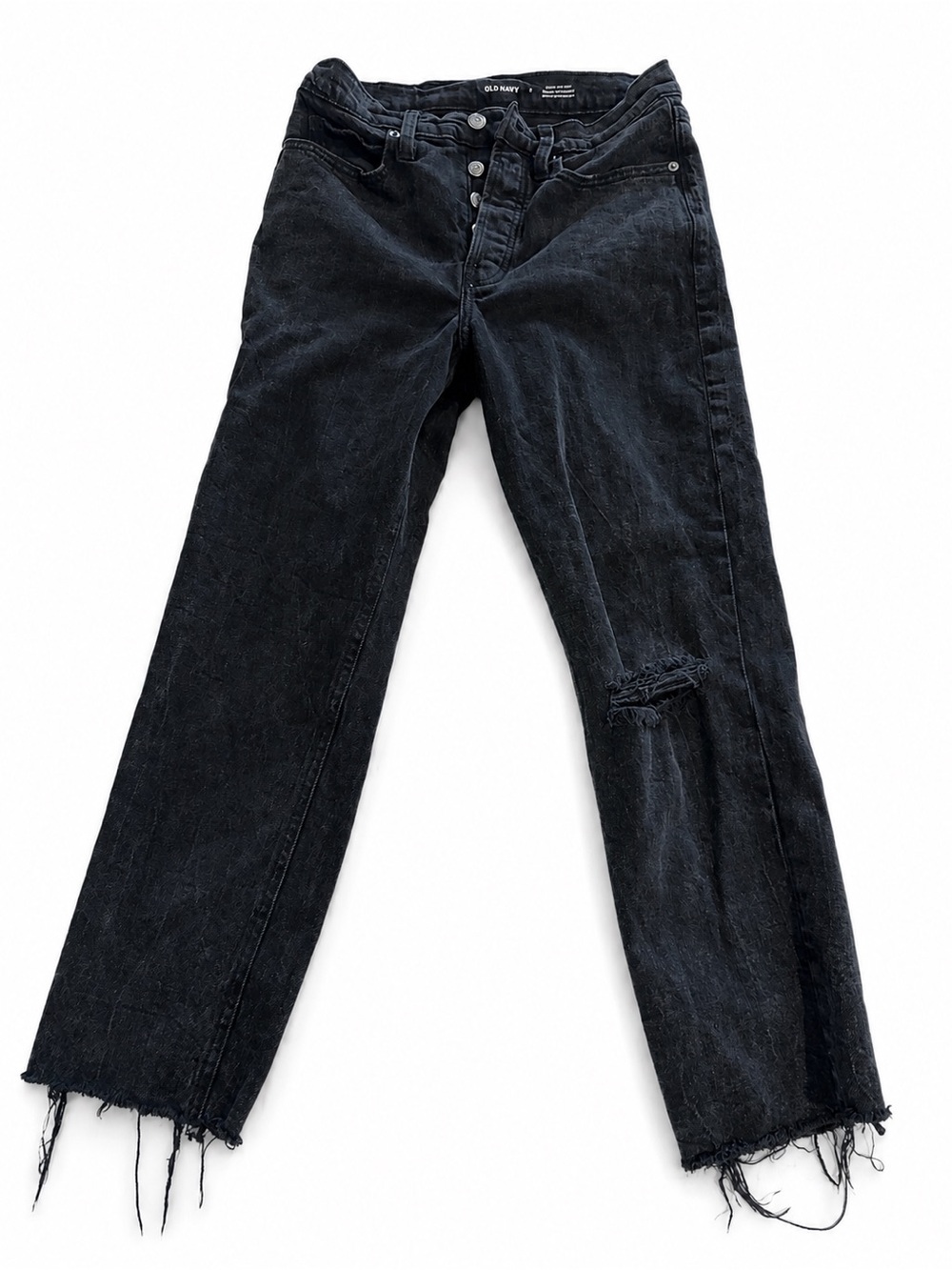 Old Navy Black Distressed Straight-Leg Jeans